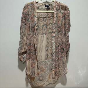Timing Boho Paisley Print High-Low Blouse with Gold Thread Detail, Sz S
